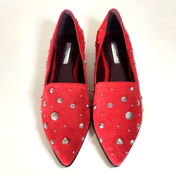 BCBGGeneration Nikkola Red Leather Embellished Flats - Picture 4 of 13